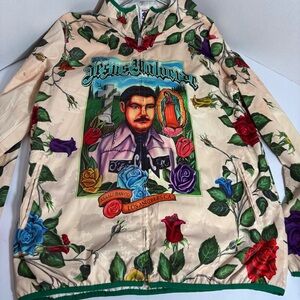 ASAALI Jean Co Malverde Windbreaker Cream Rose Print XL NWT